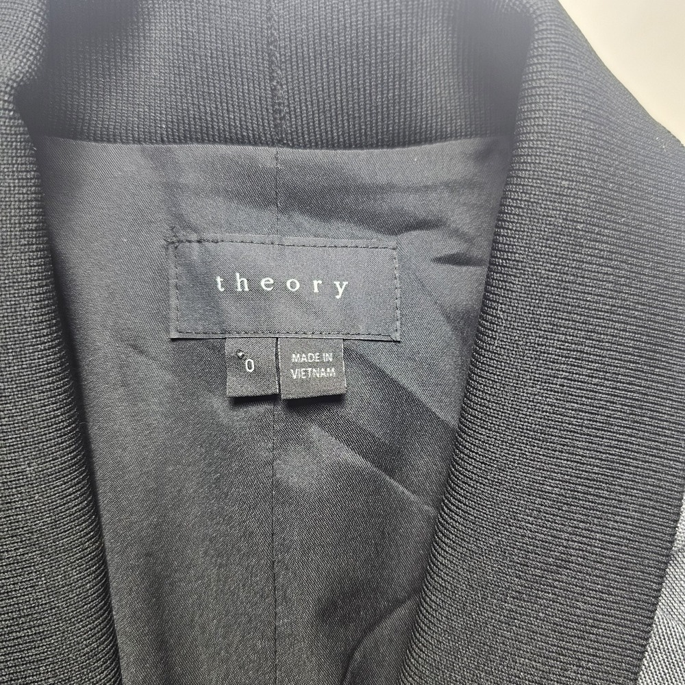 Theory Womens Grey Wool Blend Tuxedo Blazer Black Shawl Collar Jacket Size 0 - Picture 4 of 10